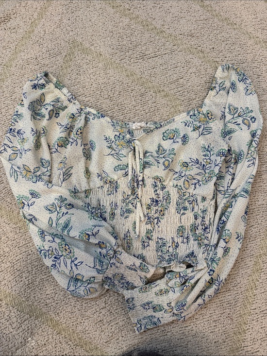 Sienna Sky Tops - Sienna Sky Floral Smocked Crop Top Small Cottagecore Puff Sleeve Blouse